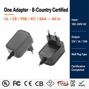 CE RoHS Certified 12V 1A Power Adapter EU Standard